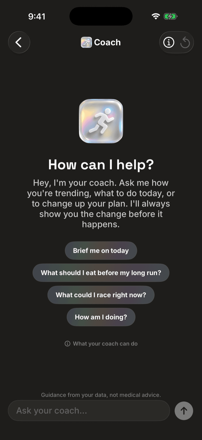 Coach chat asking how training is trending